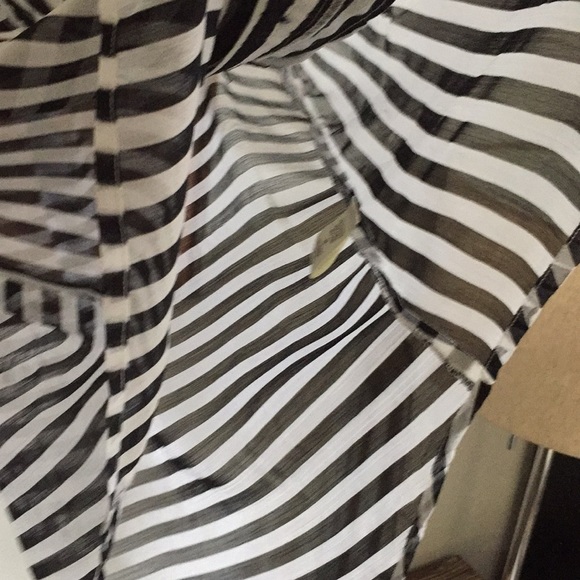LF Y2K SHEER TOP BLACK WHITE STRIPED CAREER BLOUSE TOP M - Picture 9 of 12